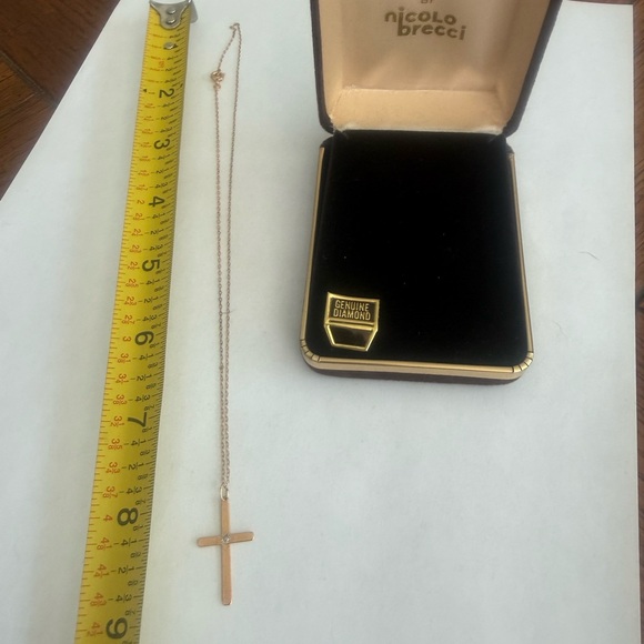 14K Gold Filled Nicolo Brecci Gold Cross with Real Diamond Necklace - Picture 5 of 8
